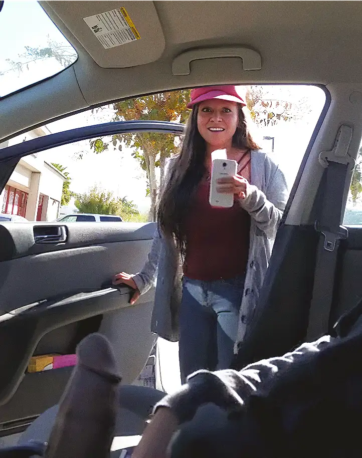 "Your dick is out..." cute Latina asked but hitchhiker but she saw the cock out