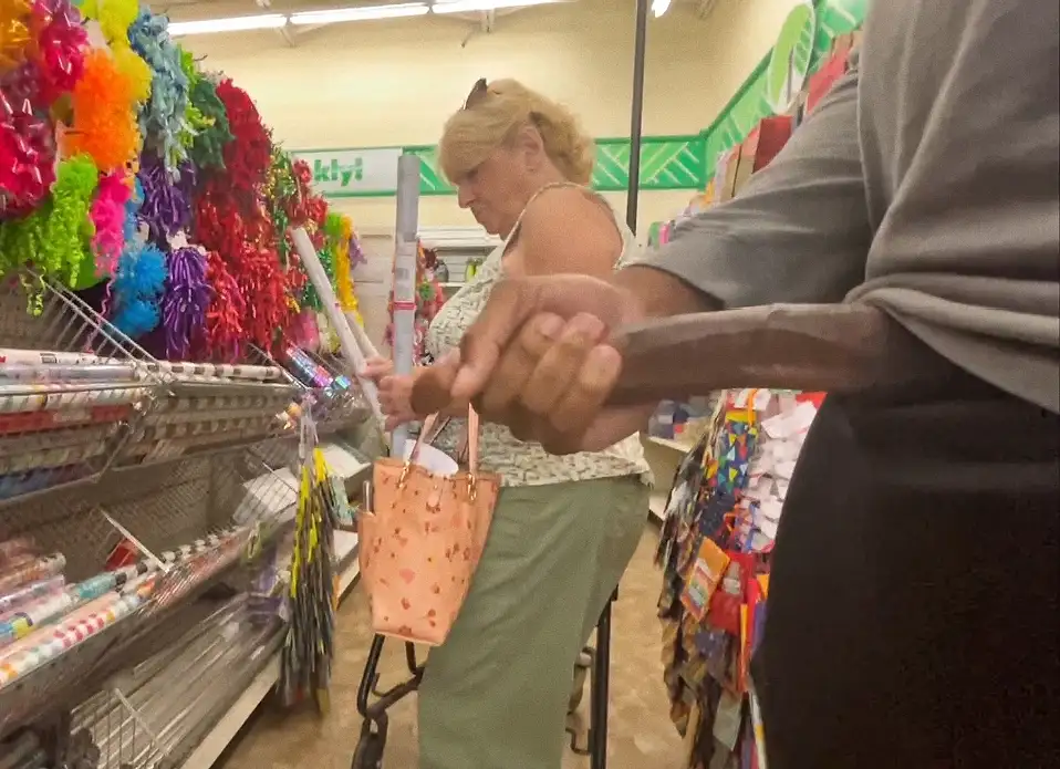 Huge black cock next to the mature blonde, she didn't care