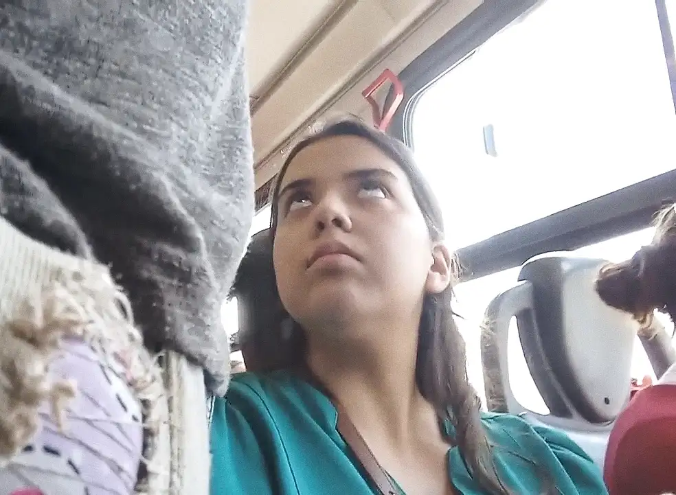 Brazilian horny looking bulge in the bus