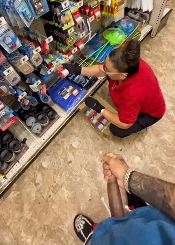 Huge black dick in front of the mature Latina employee at the store