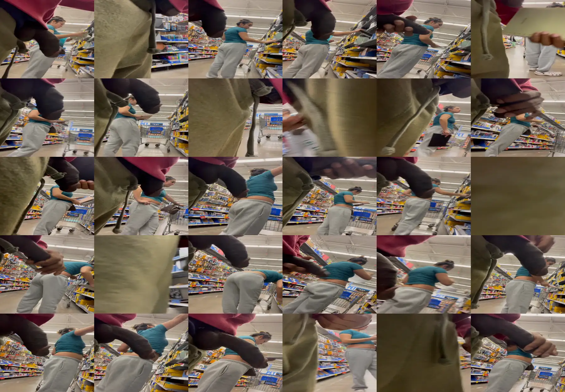 Hot teen looking at the products very close to the black dick