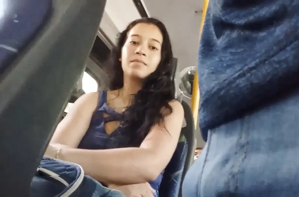 Naughty Brazilian hypnotized looking bulge on the bus, she loved
