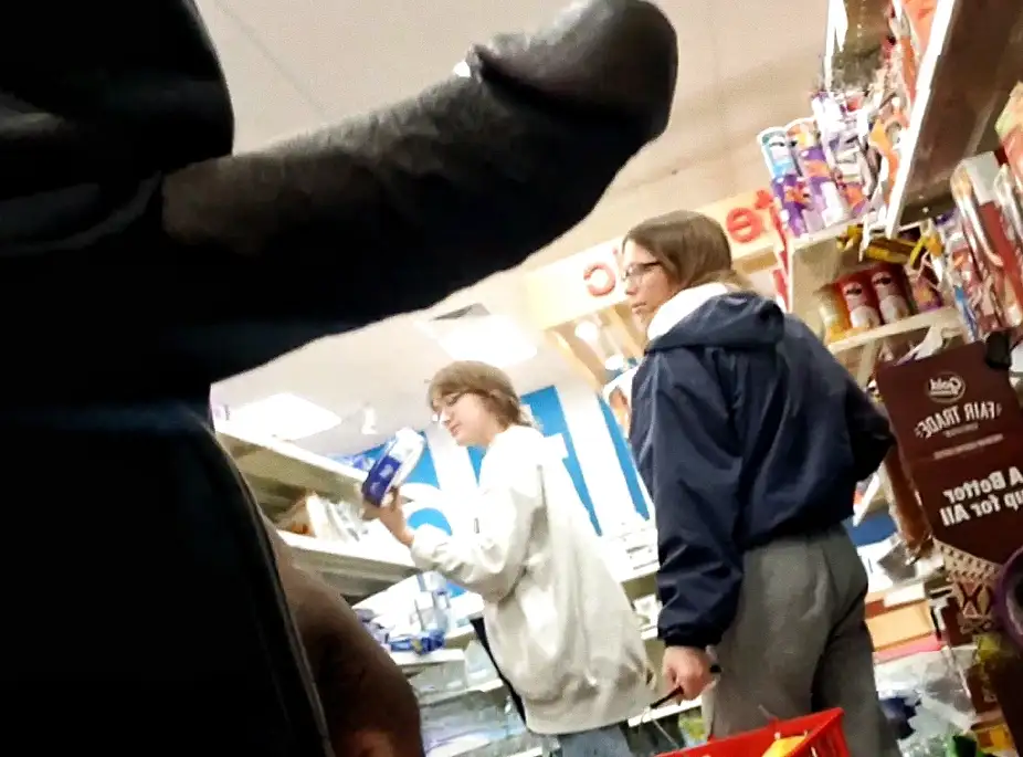 Pleasant conversation with two hot girls in the store, they didn't mind the black dick