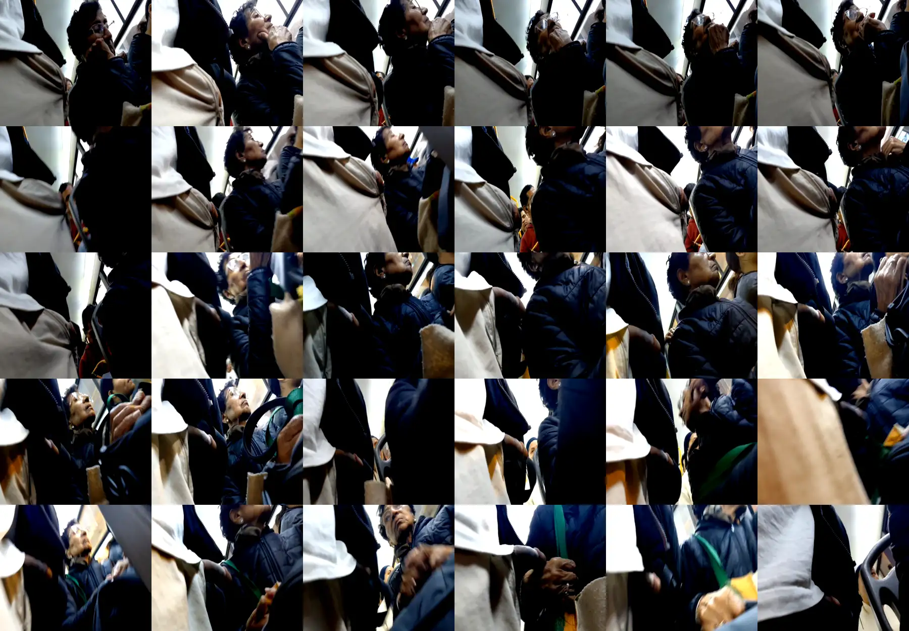 Mature Latina looking at a big dick out on the bus