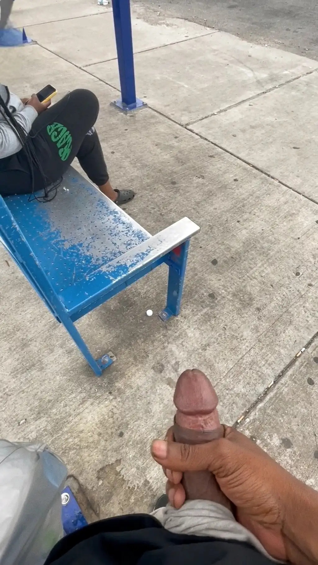 Huge black cock jerk off at the bus stop