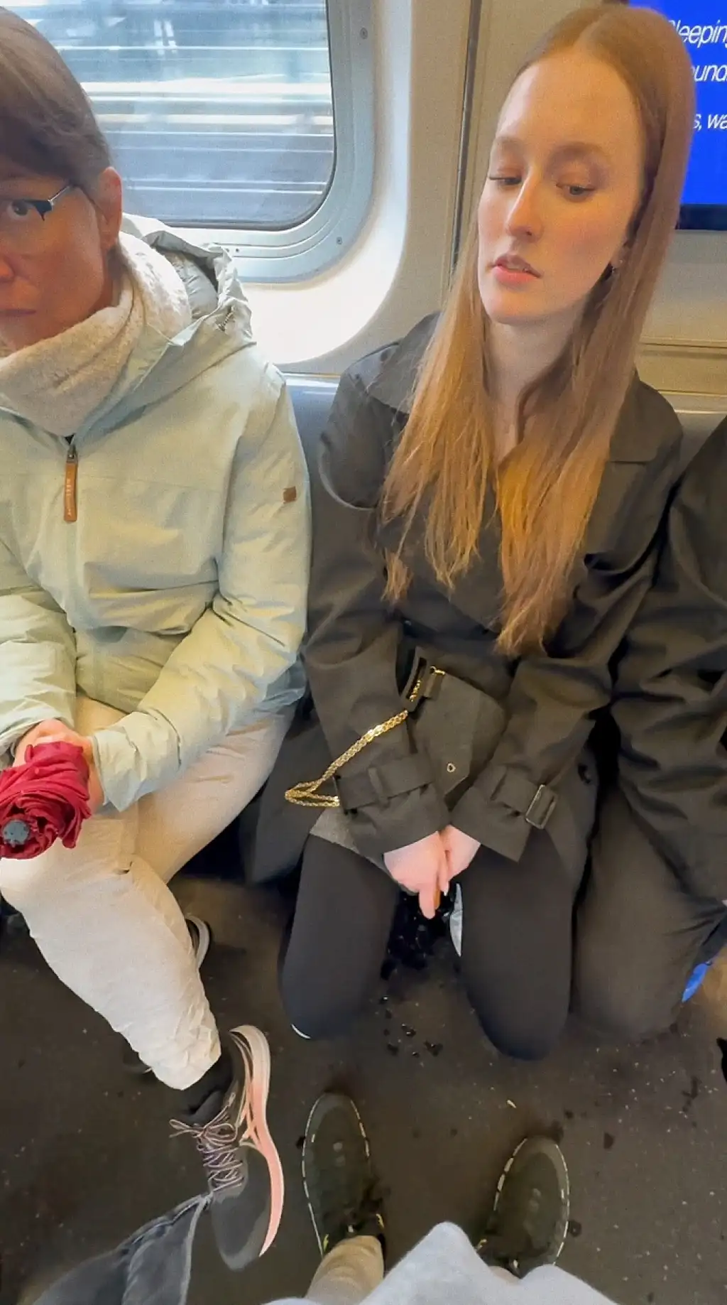 Hot blonde looking at a bulge on the train, she liked it