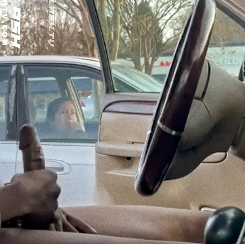 Mature Latina looking at the huge black cock in the parking lot