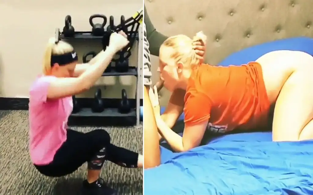 After the training session, the hot blonde married woman had an extra lesson with the personal trainer