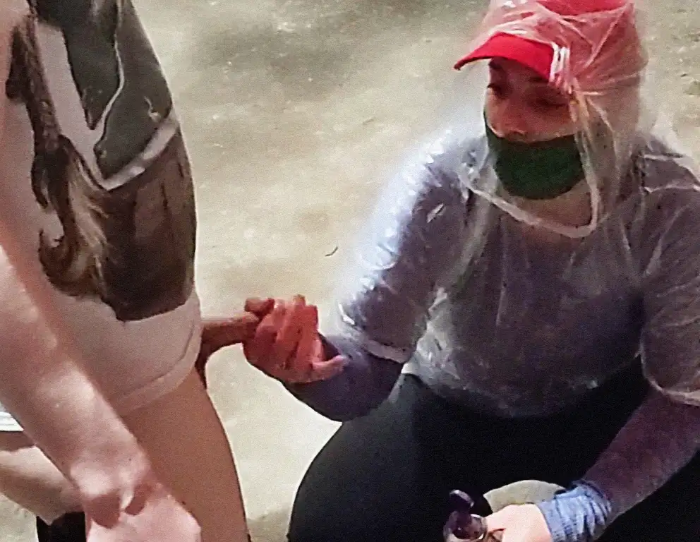 Hot coworker helping her friend