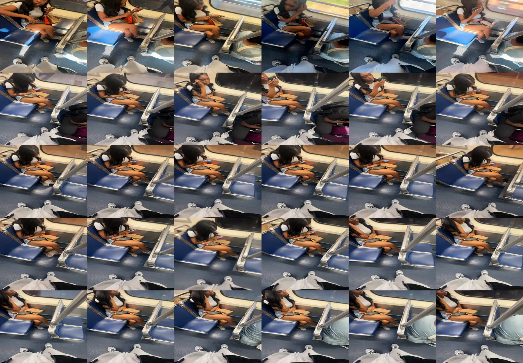 Hot teen talking on the phone and looking at bulge, she liked it