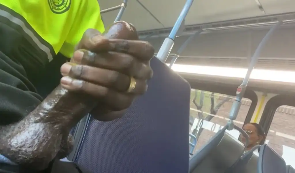 Mature watching black cock jerking off on the train