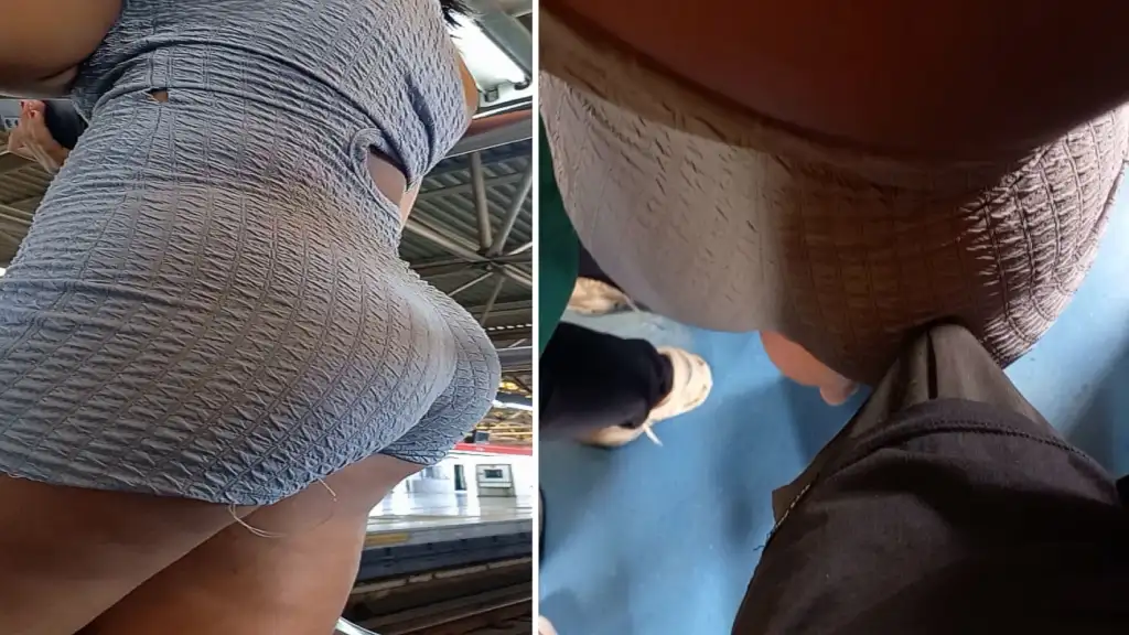 Big dick banging a hot Brazilian girl's huge ass on the train