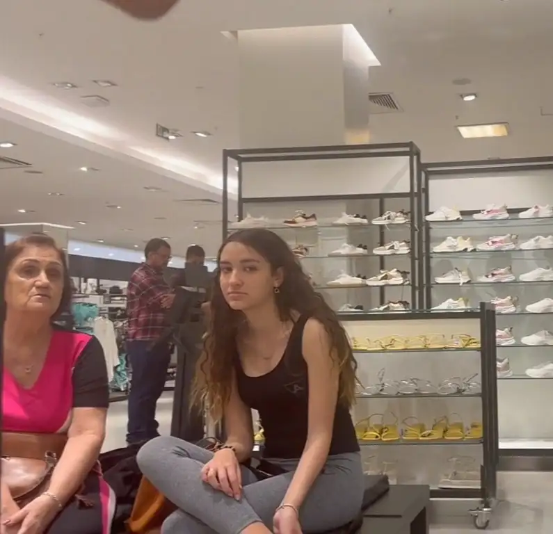 Mother and daughter in the store, hot teen couldn't stop staring at the bulge