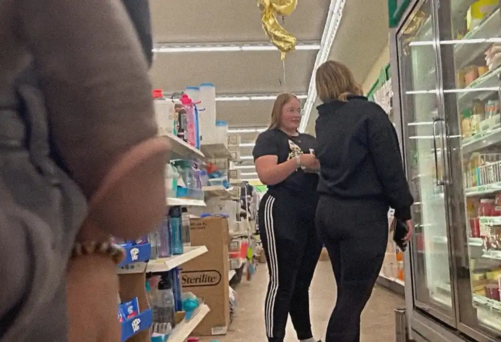 Two hot chubby sisters in the store looking at the products