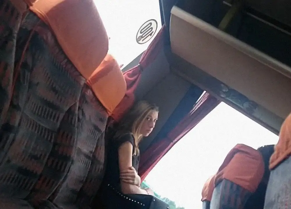 Hot blonde teen looking at dick on the bus