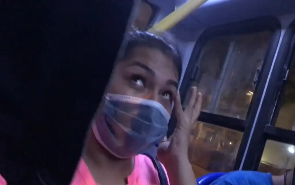 Suspicious Latina just staring at a bulge on the bus