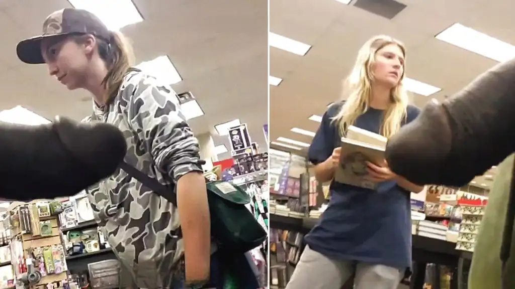 Lesbian and a hot blonde in the library