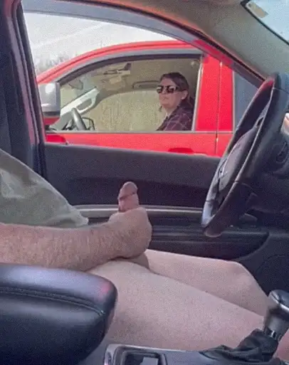 Naughty mature woman watching a stranger jerk off in the parking lot
