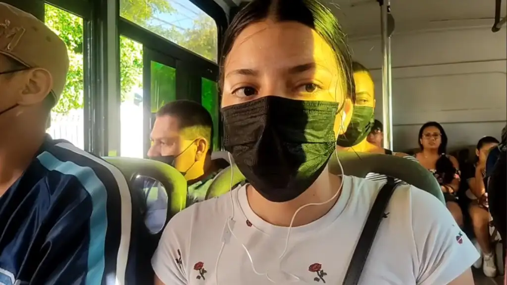 Sexy Latina teen checking out bulge on the bus