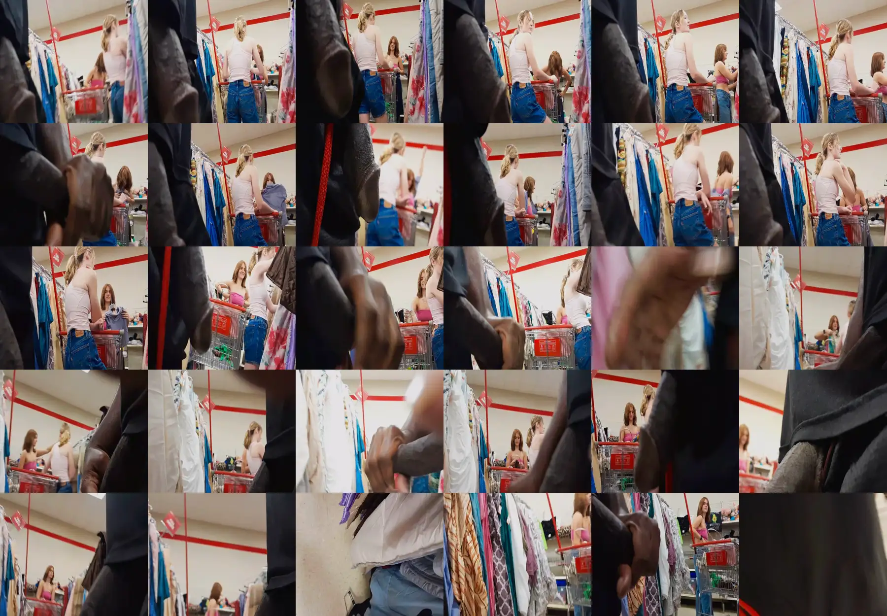 Hot girl and her friend in the store, she looked at the black dick