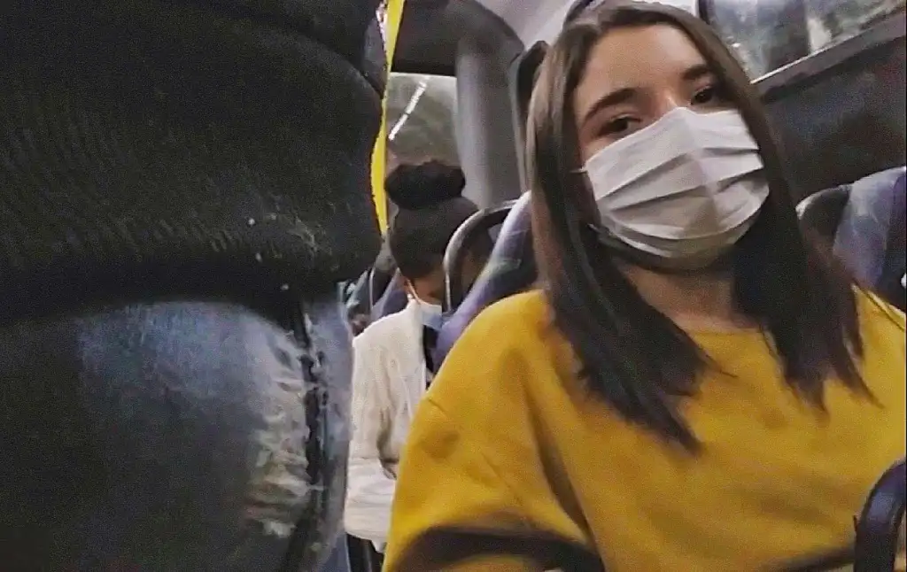 Sexy Brazilian brunette looking at bulge