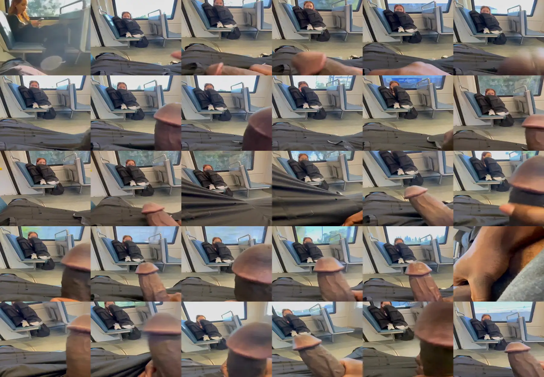 Big black cock in front of hot teen on the train, she saw it