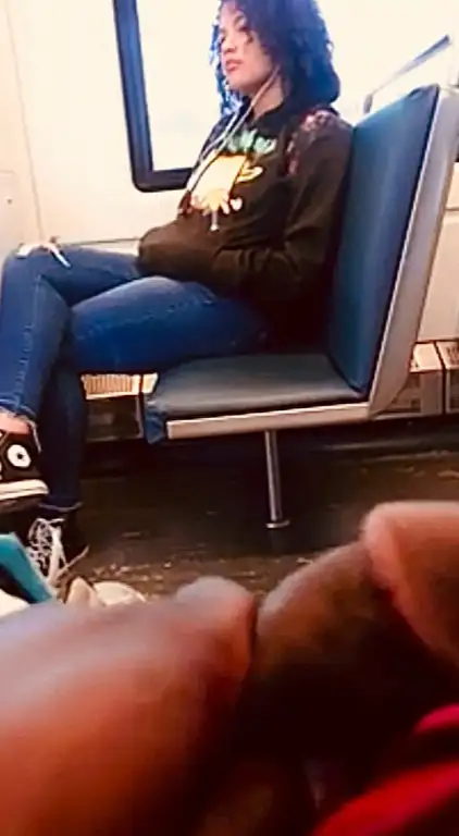 Sexy curly-haired girl looked at the black cock on the train