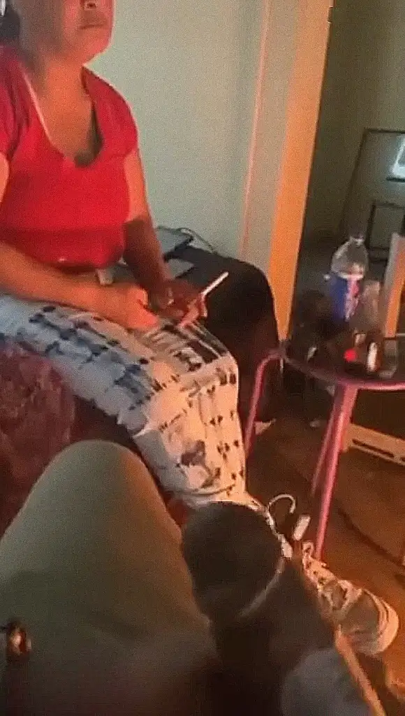 Black guy jerks off in front of his aunt, she didn't mind