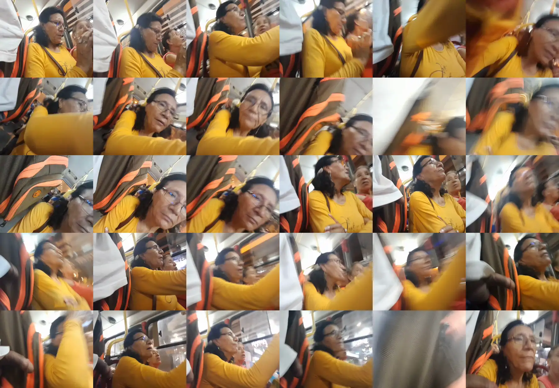 Cock on the shoulder of the mature Latina on the bus