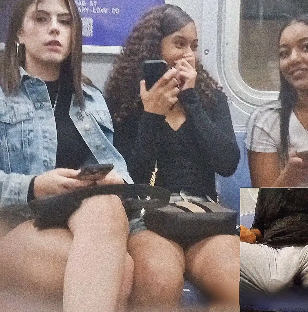 Three friends looking at bulges on the bus, they loved it