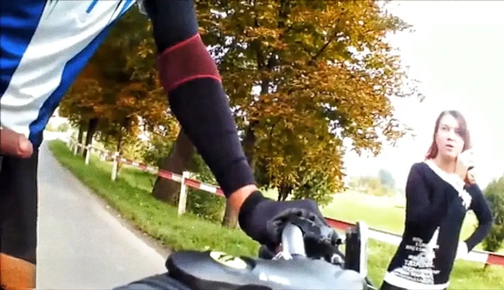 Asking for directions on her bike, the sexy blonde couldn't stop staring at his big dick