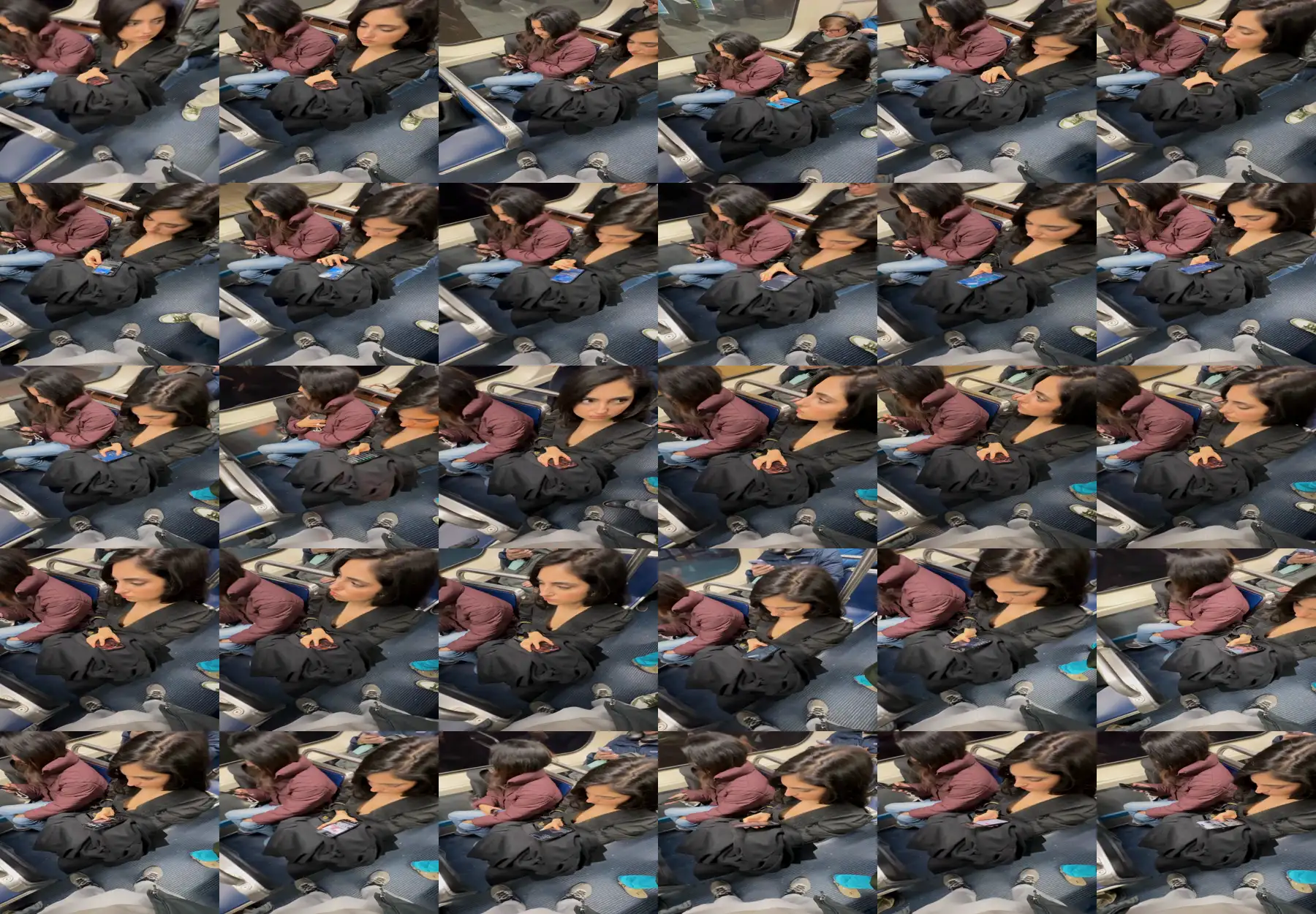 Hottie looking at a bulge on the train