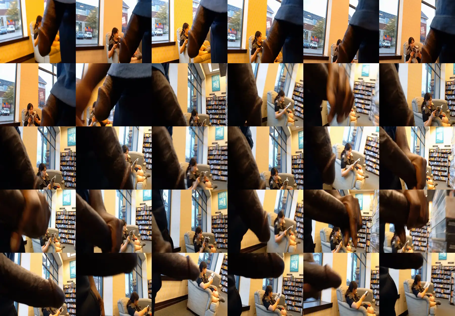 Sexy teen reading a book in the library, she saw the black cock