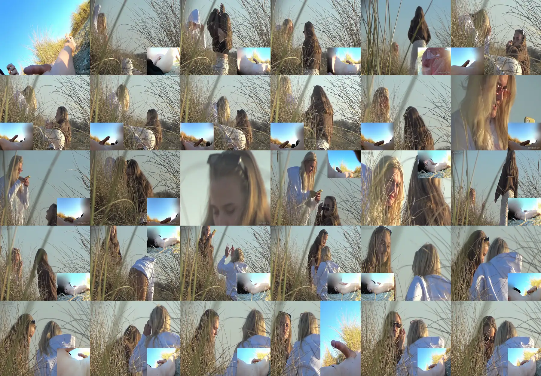 Two suspicious friends looking at a dick on a nudist beach 