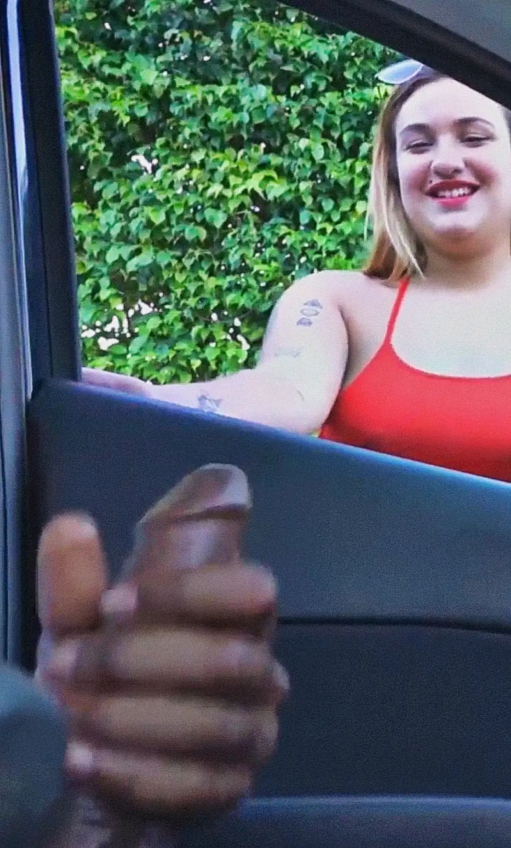 Naughty blonde enjoyed the big black cock in the parking lot