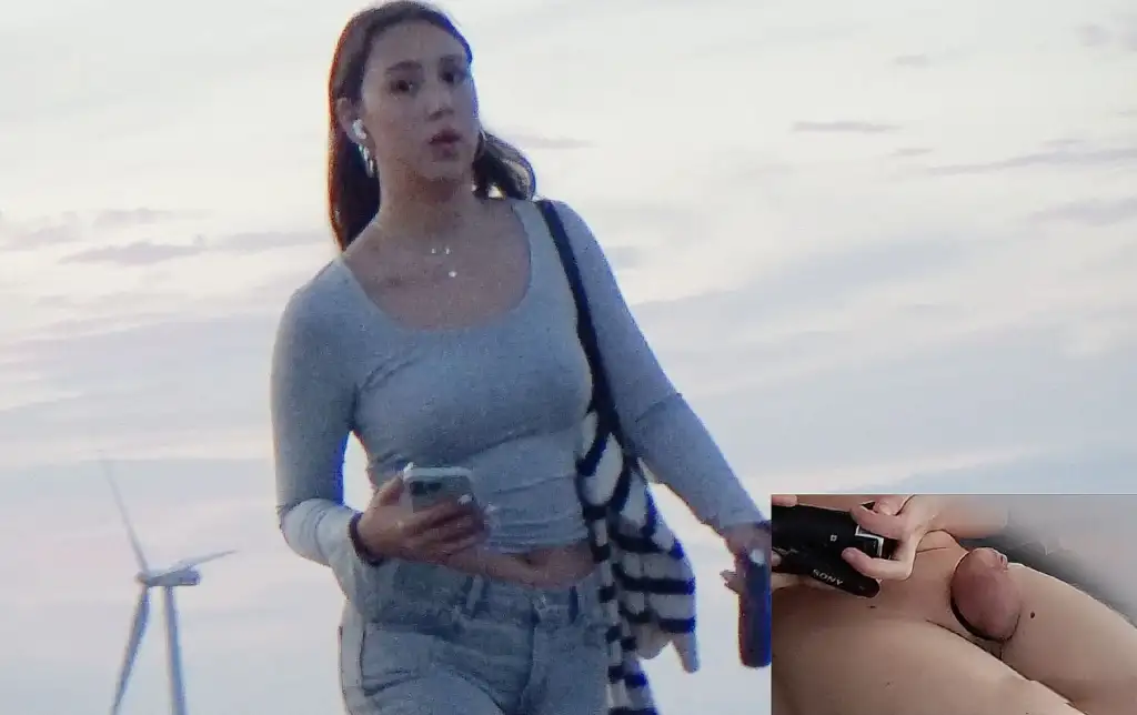 Hot girl watching a cumshot on the beach