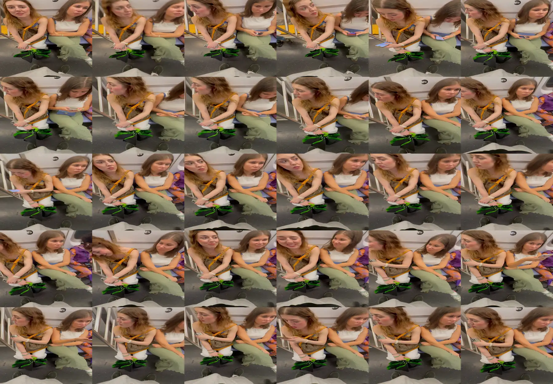 Two sexy friends on the train, one of them kept staring at the bulge