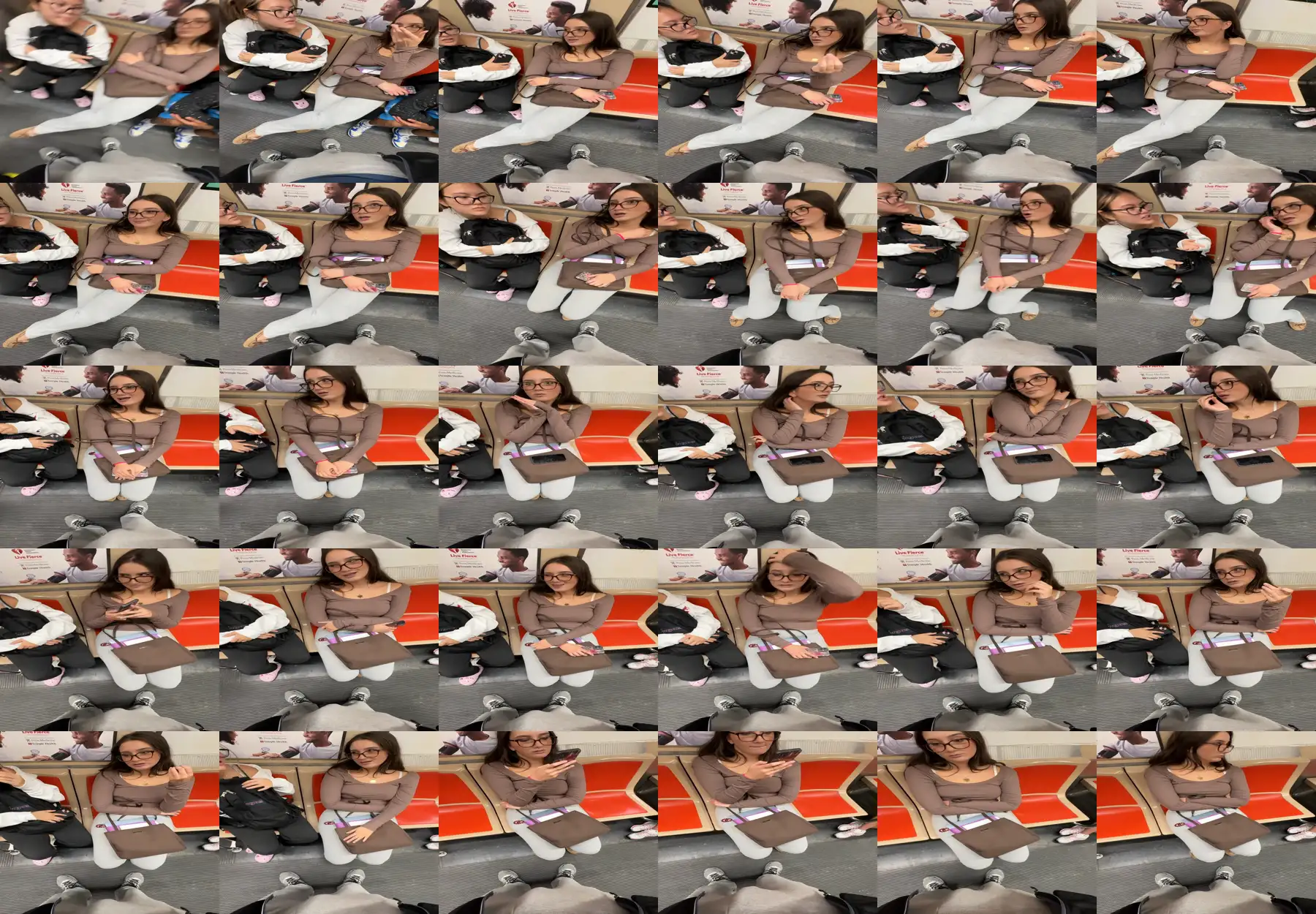 Hot young girl and her friend checking out a bulge on the train