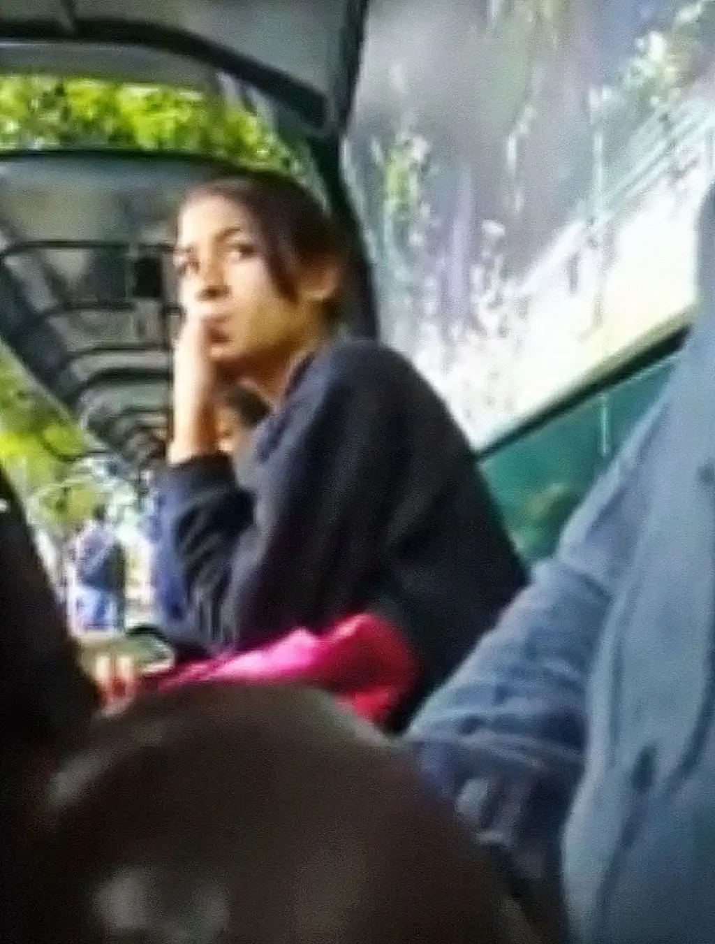 Classic! Brazilian brunette stealing a glance at a dick at the bus stop