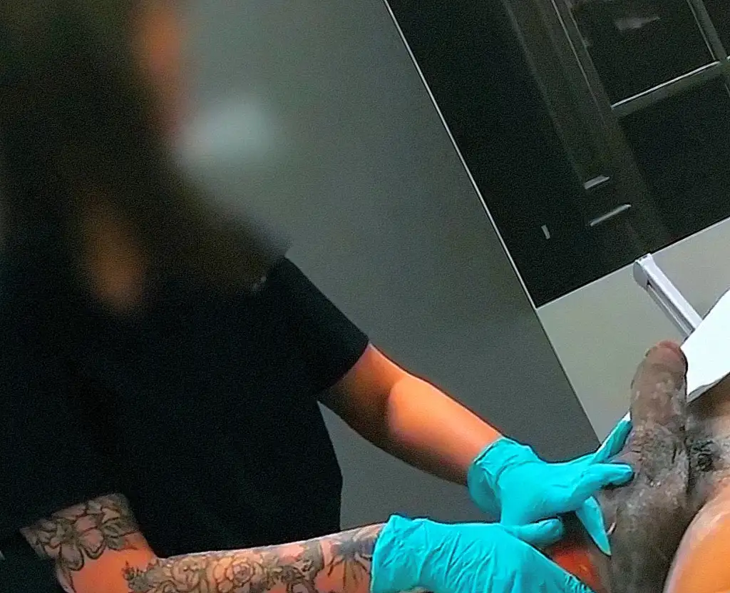 Huge dick shaving with sexy tattooed Latina