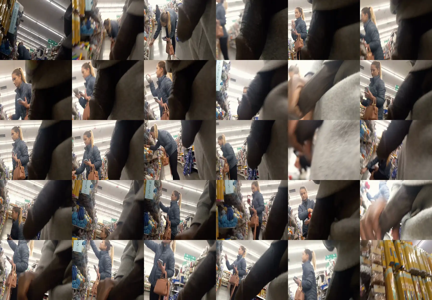 Sexy blonde MILF near black cock in store looking at products